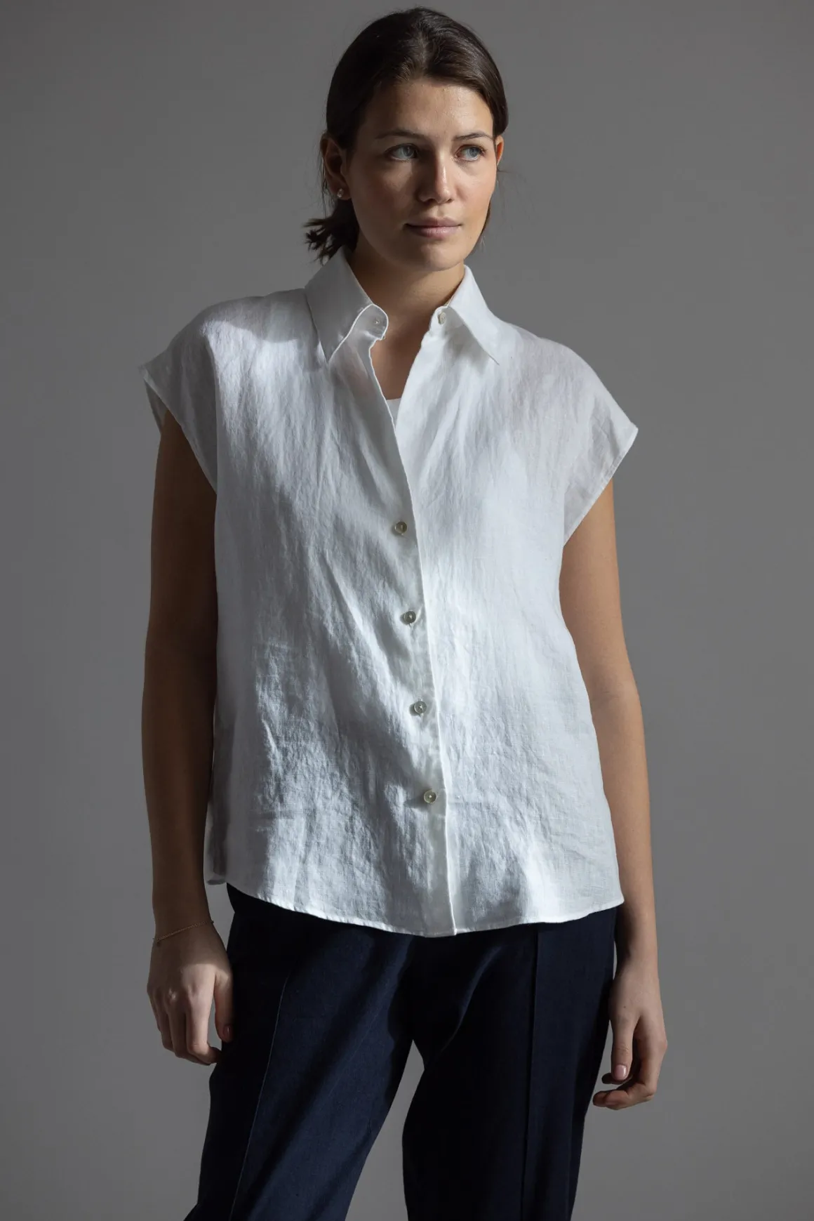 Bluse - Cap SLV Button Down