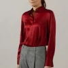 Bluse - Slim Fit Satin Ruby Ink