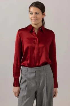 Bluse - Slim Fit Satin Ruby Ink