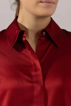 Bluse - Slim Fit Satin Ruby Ink