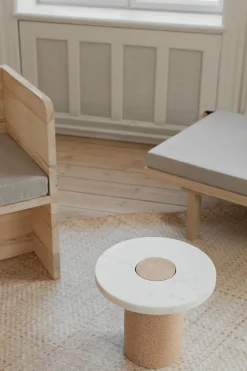 Bord - Sintra h42cm dia60cm White Marble/Cork