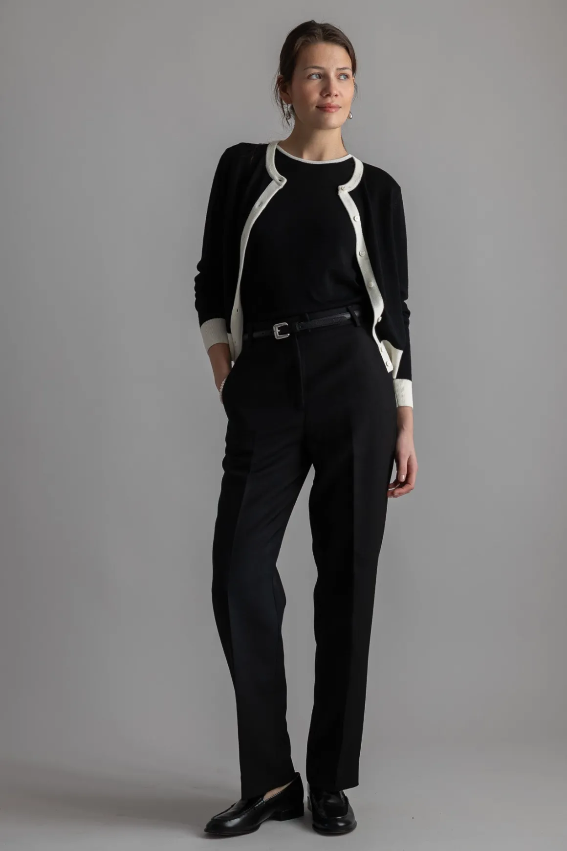 Cardigan - Classic Merino Cardigan Black Cream