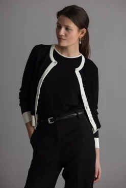 Cardigan - Classic Merino Cardigan Black Cream