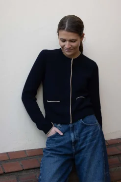 Cardigan - Contrast Tipped Coastal/Sable