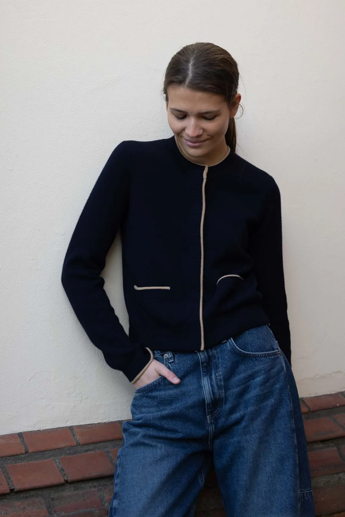 Cardigan - Contrast Tipped Coastal/Sable