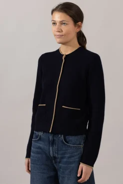 Cardigan - Contrast Tipped Coastal/Sable