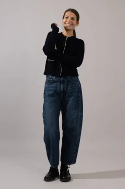 Cardigan - Contrast Tipped Coastal/Sable