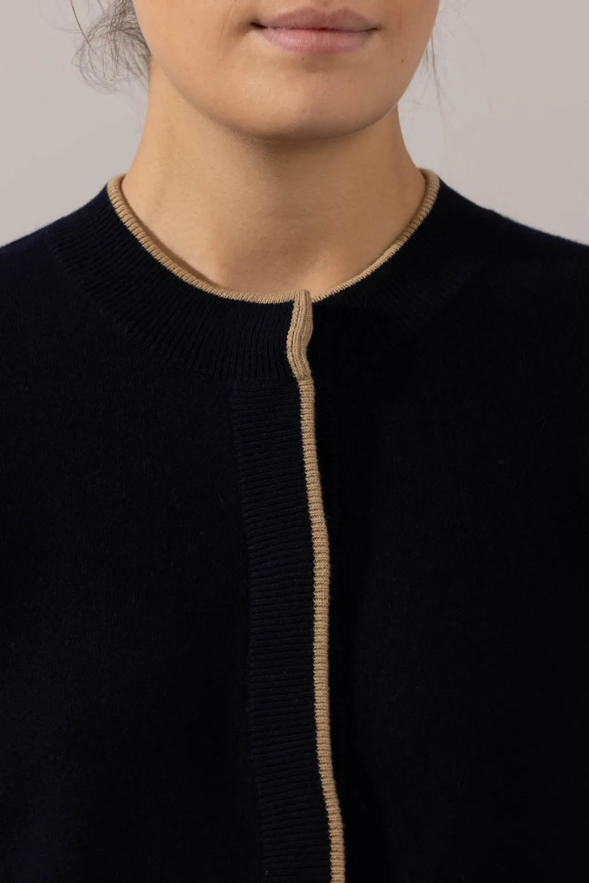 Cardigan - Contrast Tipped Coastal/Sable
