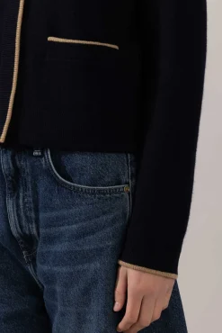 Cardigan - Contrast Tipped Coastal/Sable