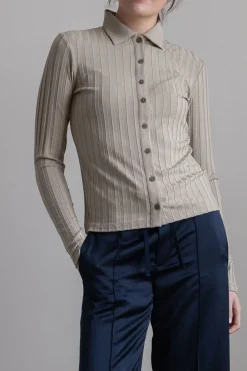 Cardigan - Rib L/S Collared Button Up