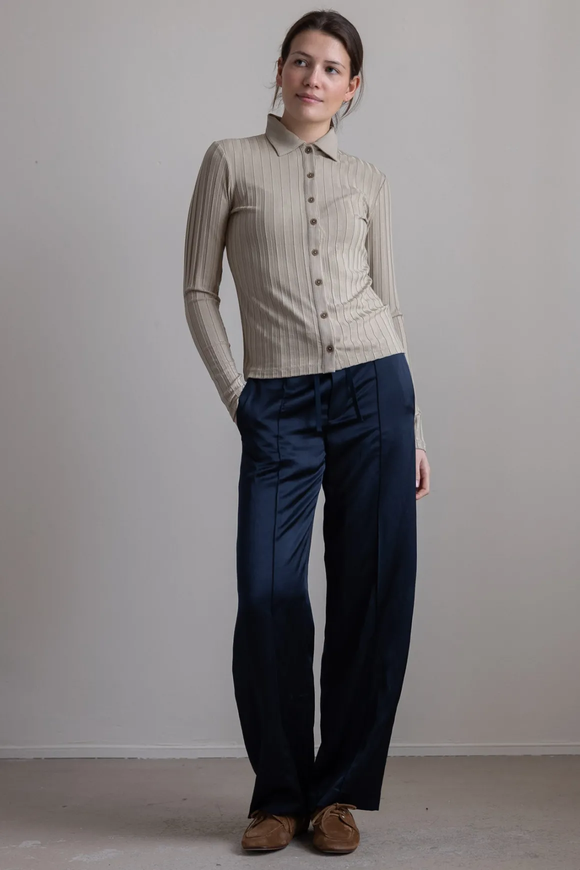 Cardigan - Rib L/S Collared Button Up