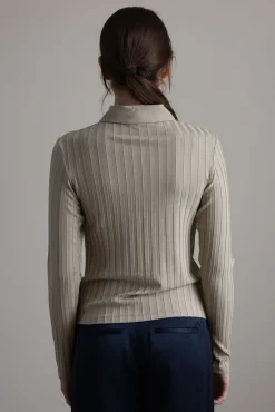 Cardigan - Rib L/S Collared Button Up