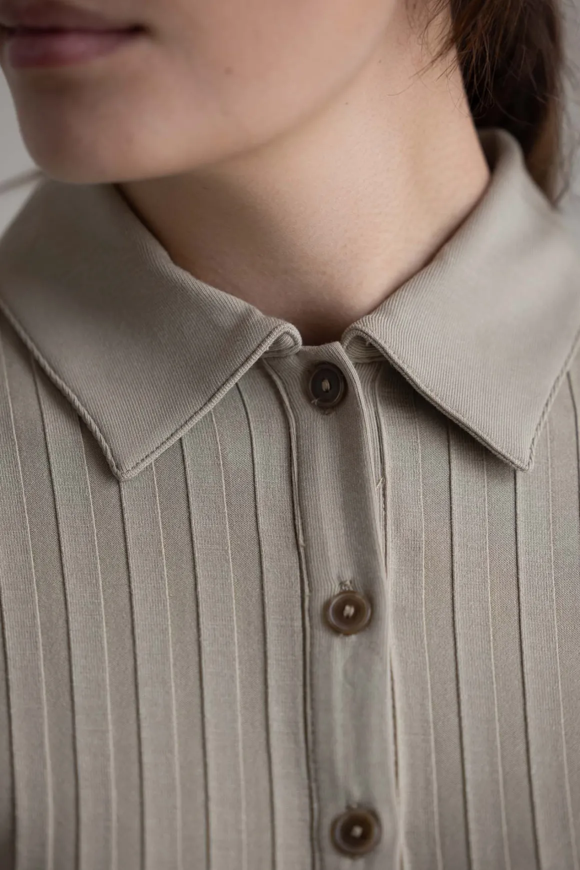 Cardigan - Rib L/S Collared Button Up