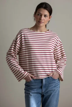 Genser - Breton Boatneck Longsleeve Cream Winetasting Stripe