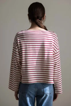 Genser - Breton Boatneck Longsleeve Cream Winetasting Stripe