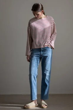 Genser - Breton Boatneck Longsleeve Cream Winetasting Stripe