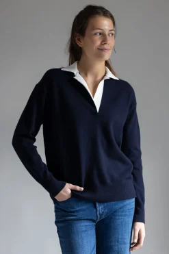 Genser - Contrast Collar Polo Coastal/Off-White