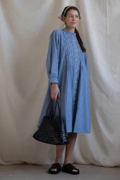 Kjole - Pintuck Dash Stripe Cotton Dress