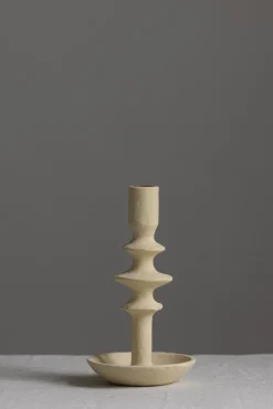 Lysestake - Paper Mache Nature m/Skål Low