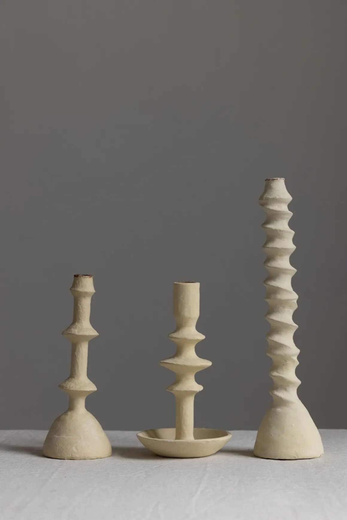 Lysestake - Paper Mache Nature m/Skål Low