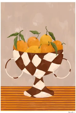 Plakat - Lemons u0026 Oranges in Checkered Vase A4