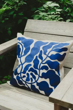 Putetrekk - Leaves Embroidered 48x48cm Blue
