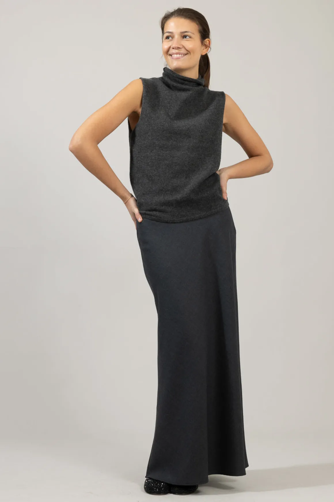 Skjørt - Bias Cut Maxi Charcoal Grey