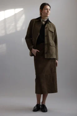 Skjørt - Mid Rise Slim Midi Suede