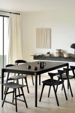 Spisebord - Bok m/Ileggsplate 140/220x90xH76cm Sort Lakkert Eik