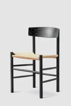 Spisestuestol - J39 Folkestolen Sortlakkert Eik / Naturfarget Papirgarn