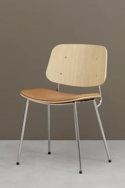 Spisestuestol - Søborg 3061 Lakkert/Krom Eik / 95 Cognac Lær